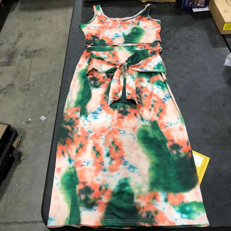 Photo 2 of Womens Sexy 2 Piece Midi Dress Outfits - Sleeveless Tie Dye Print Tank Crop Top Bodycon Skirts Set
medium