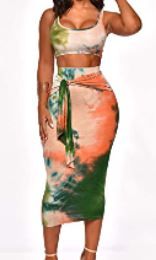 Photo 1 of Womens Sexy 2 Piece Midi Dress Outfits - Sleeveless Tie Dye Print Tank Crop Top Bodycon Skirts Set
medium