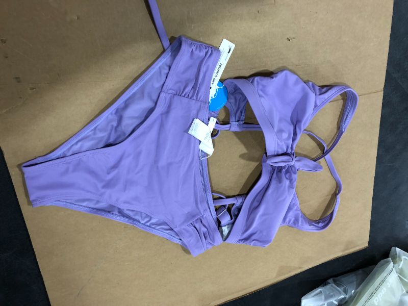 Photo 1 of Katherine Purple Hollow Out Lace Up Ruched Bikini
