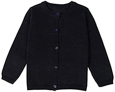 Photo 1 of JELEUON Little Girls Cute Crew Neck Long Sleeve Button-Down Solid Cotton Fine Knit Cardigan Sweaters
