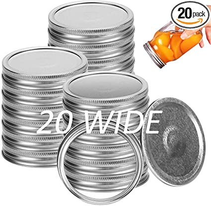 Photo 1 of 20 Pack Mason Jar Lids and Rings for Canning Jars Wide Mouth, Split-Type Lids Leak Proof, Reusable and Secure Ball Canning Jar Lids Caps with Silicone Seals (86mm, Silver)

