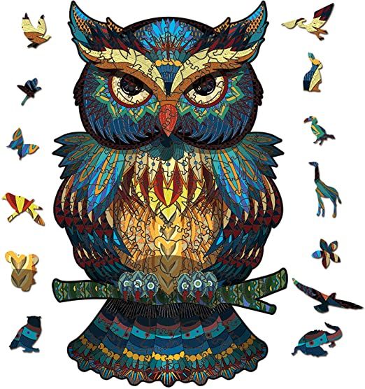 Photo 1 of Wooden Jigsaw Puzzles, Colorful Owl Wooden Puzzles for Adults, Best Gift for Adults, Fun Challenging Animal Puzzles Gifts Perfect Family Game, 7.9 x 13 inch, 200 Pcs (owl)
