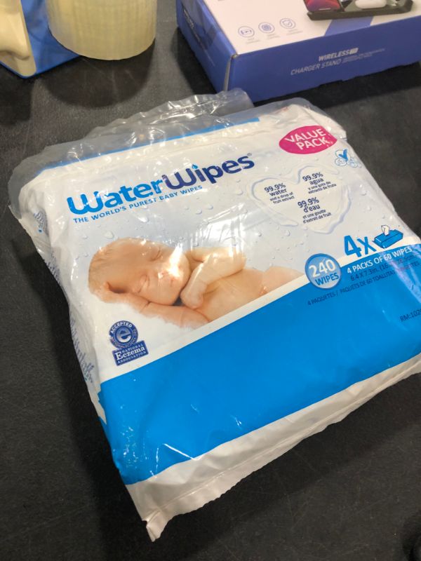 Photo 2 of WaterWipes Biodegradable Original Baby Wipes,?99.9% Water Based Wipes, Unscented & Hypoallergenic for Sensitive Skin, 240 Count (4 packs), Packaging May Vary
