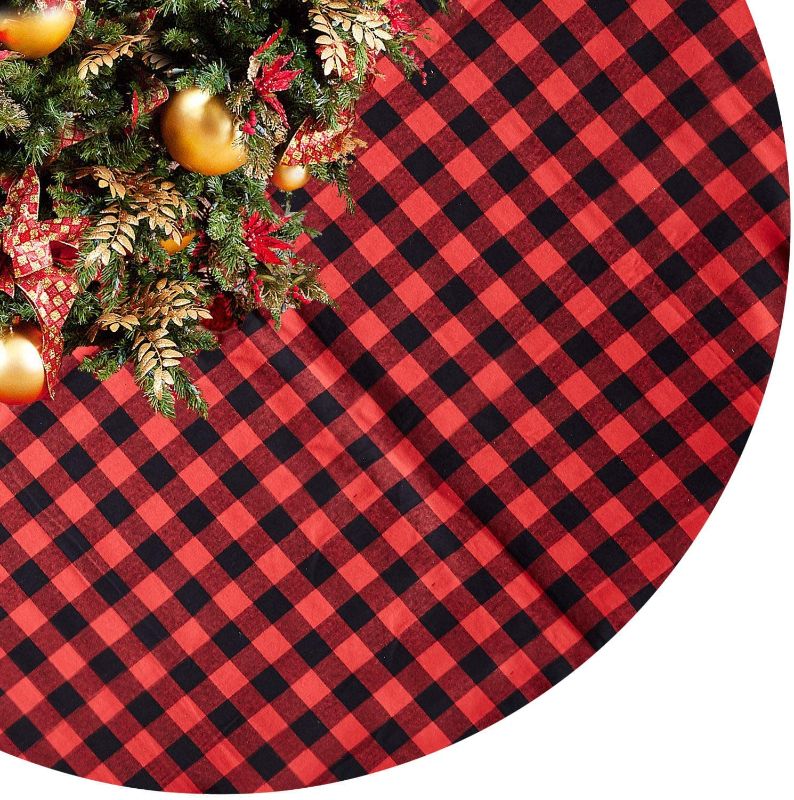 Photo 1 of Eiley 48 Inches Christmas Tree Skirt Red and Black Plaid Buffalo Check Double Layers Skirts for Christmas Decorations Indoor Outdoor, Xmas Party Holiday Ornaments (36 Inches), PACK OF 3
