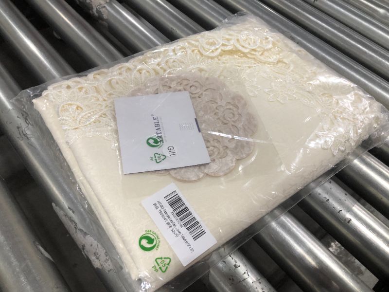 Photo 1 of ARTABLE Rectangular Lace Fabric Tablecloth with Macrame Border Clear Embroidered Kitchen Tablecloths for Elegant Holiday Long Dinner Tables (Ivory, Tablecloth 52" x 70")
