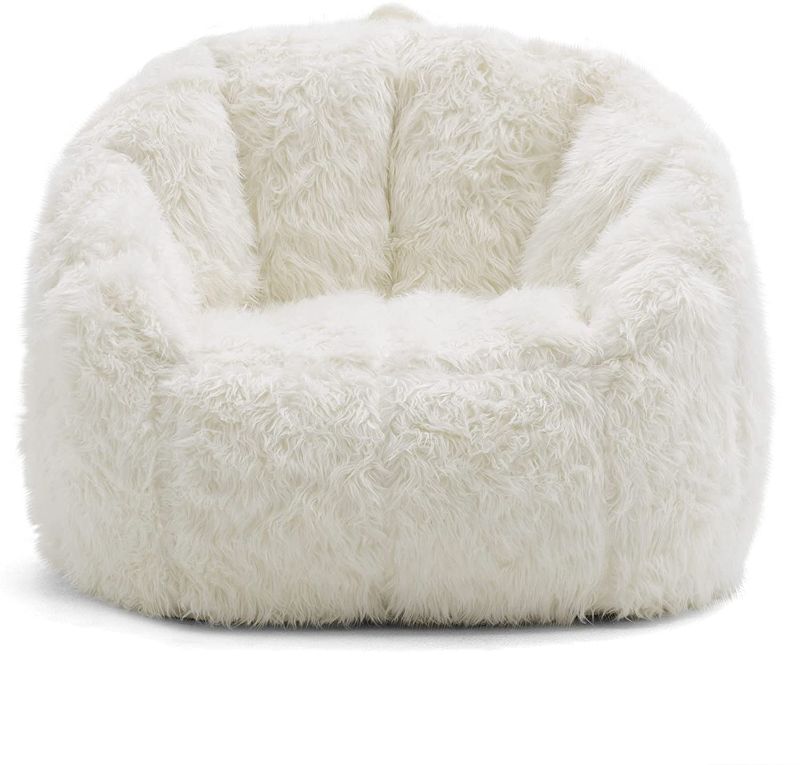 Photo 1 of Big Joe Milano Shag Bean Bag Chair, Ivory Shag Fabric