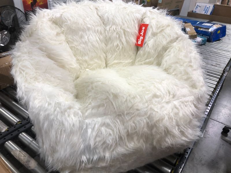 Photo 2 of Big Joe Milano Shag Bean Bag Chair, Ivory Shag Fabric