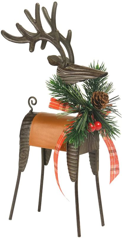Photo 1 of Christmas Reindeer Collectible Figurines Decor - Rustic Metal Santa Statue Home Decorations 6.1" L x 2" W x 10.2" H Newman House Studio