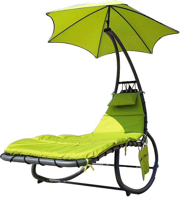 Photo 1 of BalanceFrom Hanging Rocking Curved Chaise Lounge Chair Swing with Cushion, Pillow, Canopy, Stand and Storage Pouch, 330-Pound Capacity