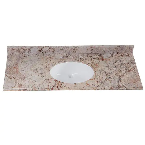 Photo 1 of 49 in. Stone Effects Vanity Top in Rustic Gold with White Sink