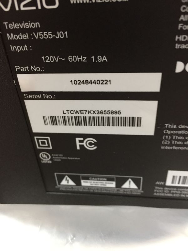 Photo 4 of VIZIO 55" Class V-Series 4K UHD LED SmartCast Smart TV HDR V555-J01 PARTS ONLY