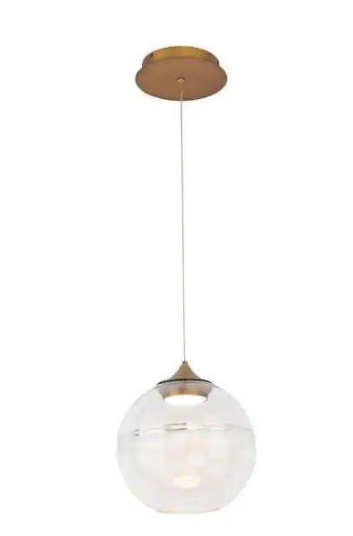 Photo 1 of Bistro 10 in. 80-Watt Equivalent Integrated LED Aged Brass Pendant with Glass Shade