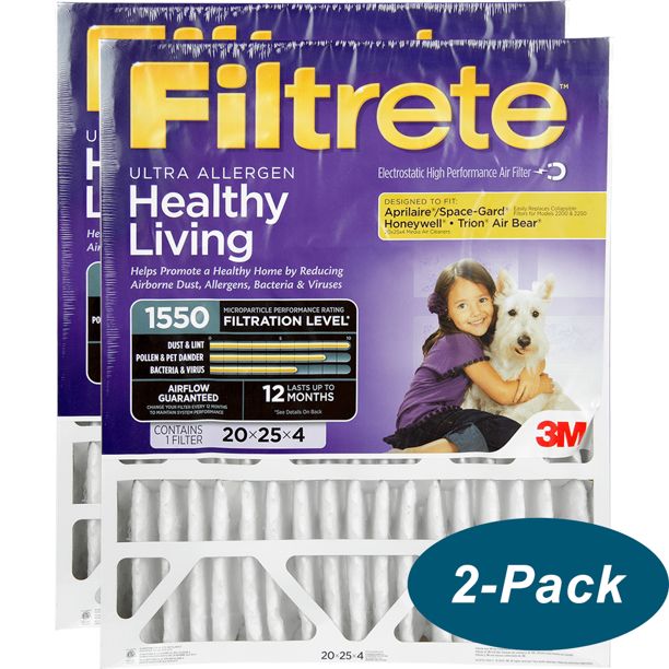 Photo 1 of 3M Filtrete Healthy Living 1550 MPR Ultra Allergen Reduction Filters 20x25x4 2-PK