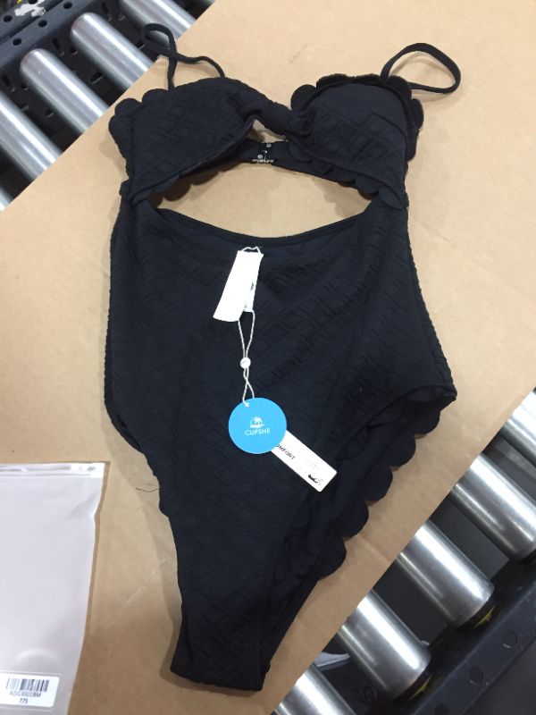 Photo 2 of Black Knotted Scalloped One Piece Swimsuit Med