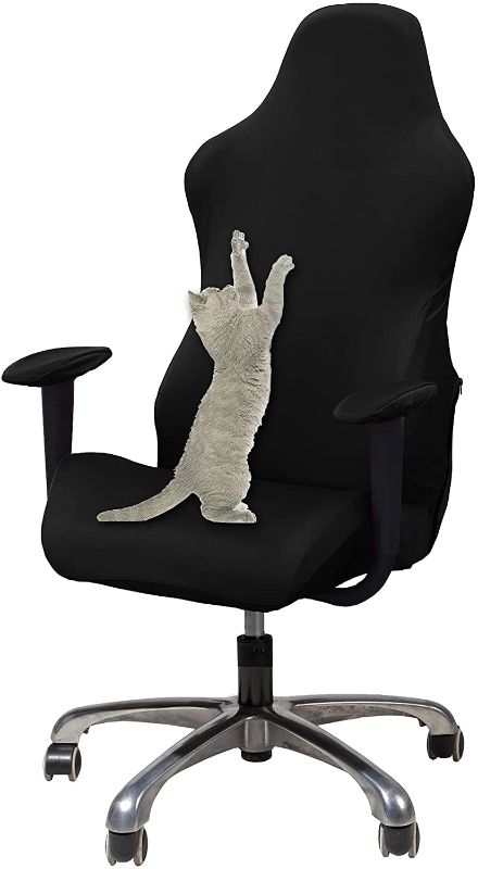 Photo 1 of WOMACO Gaming Chair Slipcover Stretch Seat Chair Cover for Leather Computer Reclining Racing Ruffled Gamer Chair Protector (Black, One-Size)