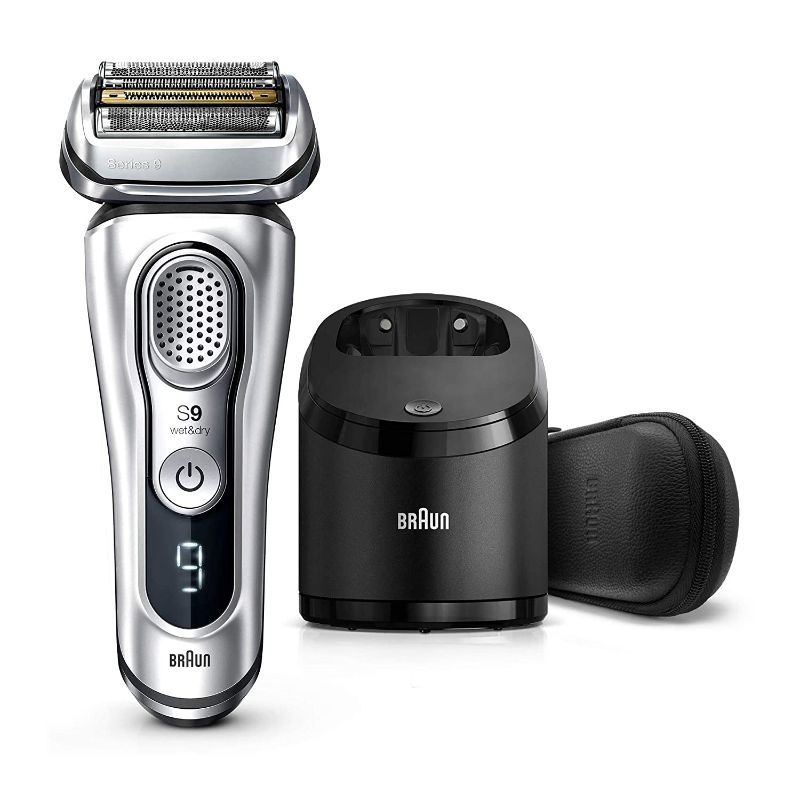 Photo 1 of Braun Electric Razor for Men, Series 9 9390cc, Precision Beard Trimmer, Rechargeable, Cordless, Wet & Dry Foil Shaver, Clean & Charge Station & Leather Travel Case, Silver