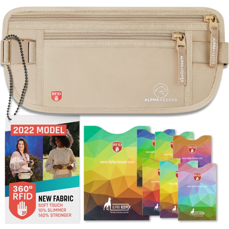 Photo 1 of BEIGE RFID MONEY BELT AND RFID SLEEVES SET