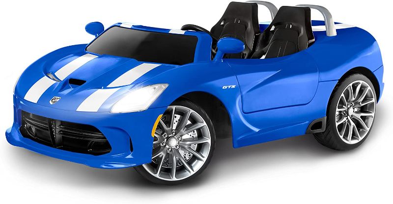 Photo 1 of Kid Trax Dodge Viper SRT Convertible Toddler Ride On Toy, Ages 3 - 7 years old, 12 Volt Battery, Max Weight of 130 lbs, Two Seater, Working Lights, Blue
