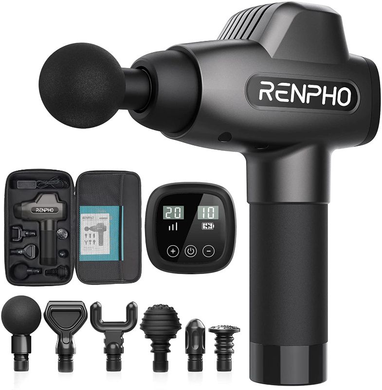 Photo 1 of RENPHO Massage Gun Deep Tissue, Professional Powerful Quiet Percussion Muscle Massage Gun, 20 Speeds, Electric Body Massager Gun with Case,6 Massage Heads for Athletes, Back,Shoulder Relaxation Gifts
