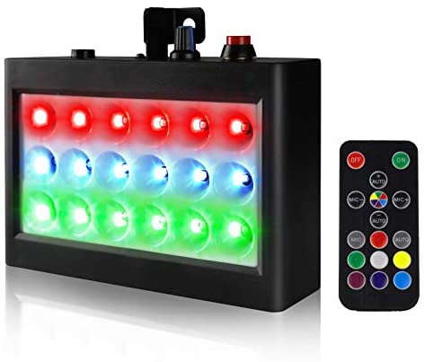 Photo 1 of Strobe Lights Mini, EcoStrobe 18 LED Stage Light for Parties, RGB Flashing Strobe Lights, Sound Activated/Remote Stage Lights Disco DJ Light for Party Wedding KTV Bar Concert (with 16 Button Remote)
