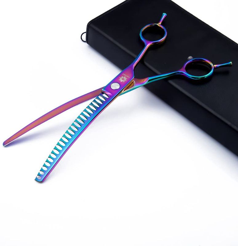 Photo 1 of 8.0'' Professional Chunker Shear Twin Tail Downward Curved Pet Grooming Thinning/Blending Scissors Dog&cat Grooming Chunkers Shear
