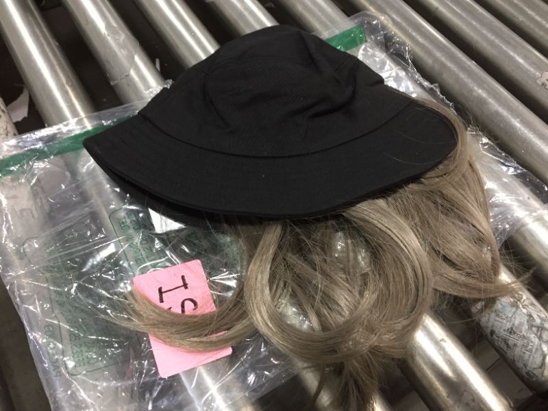 Photo 1 of BLACK BUCKET HAT WITH STITCHED IN HAIR EXTENSIONS, UNIVERSAL FIT