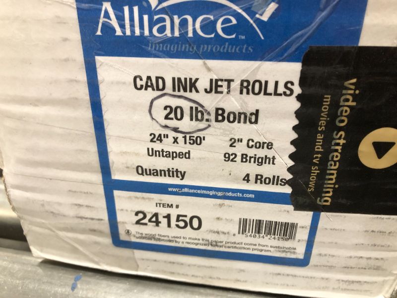 Photo 3 of 24" x 150' CAD Inkjet Bond Paper #20 (4 rolls)