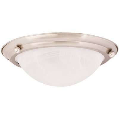 Photo 1 of Monument 15-1/2 in. x 4-3/4 in. Flush Mount Ceiling in Fixture Brushed Nickel Uses Two 75-Watt Incandescent Medium Base Lamps
