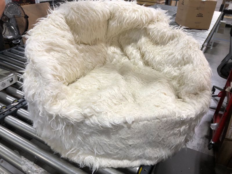 Photo 2 of Big Joe Milano Shag Bean Bag Chair, Ivory Shag Fabric