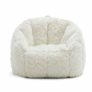 Photo 1 of Big Joe Milano Shag Bean Bag Chair, Ivory Shag Fabric