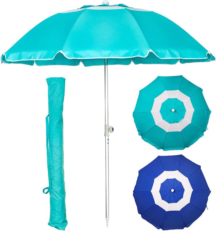 Photo 1 of Blissun 7' Portable Beach Umbrella with Sand Anchor, Tilt Pole, Adjustable Height, Carry Bag, Air Vent, Portable Sun Shelter for Beach Patio Garden Outdoor, Turquoise
