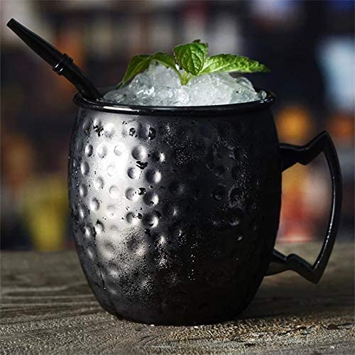 Photo 1 of 550ml 18 Ounces Moscow Mule Mug Stainless Steel Hammered Copper Plated Beer Wine Coffee Cup Cocktail Glass Home Kithchen Bar Drinkware Dringking Cup (Black A- Pack of 4)
