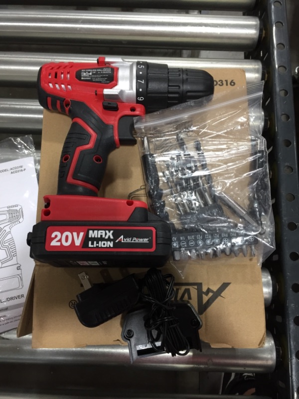 Photo 2 of AVID POWER 20V MAX Lithium lon Cordless Drill Set, Power Drill Kit with Battery and Charger, 3/8 inches Keyless Chuck, Variable Speed, 16 Position and 22pcs Drill Bits (Red)
