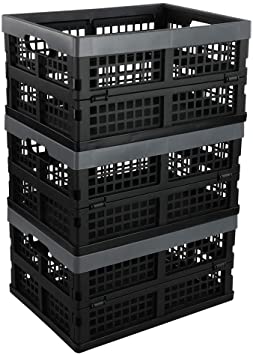 Photo 1 of Anbers Black Plastic Storage Crate, Small Collapsible Storage Bin/Container, 13.5" x 10.3" x 7.2", 3 Packs
