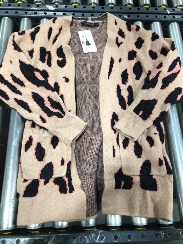 Photo 2 of  Women's Open Front Leopard Knit Cardigan Sweaters Long Sleeve Outwear (M)