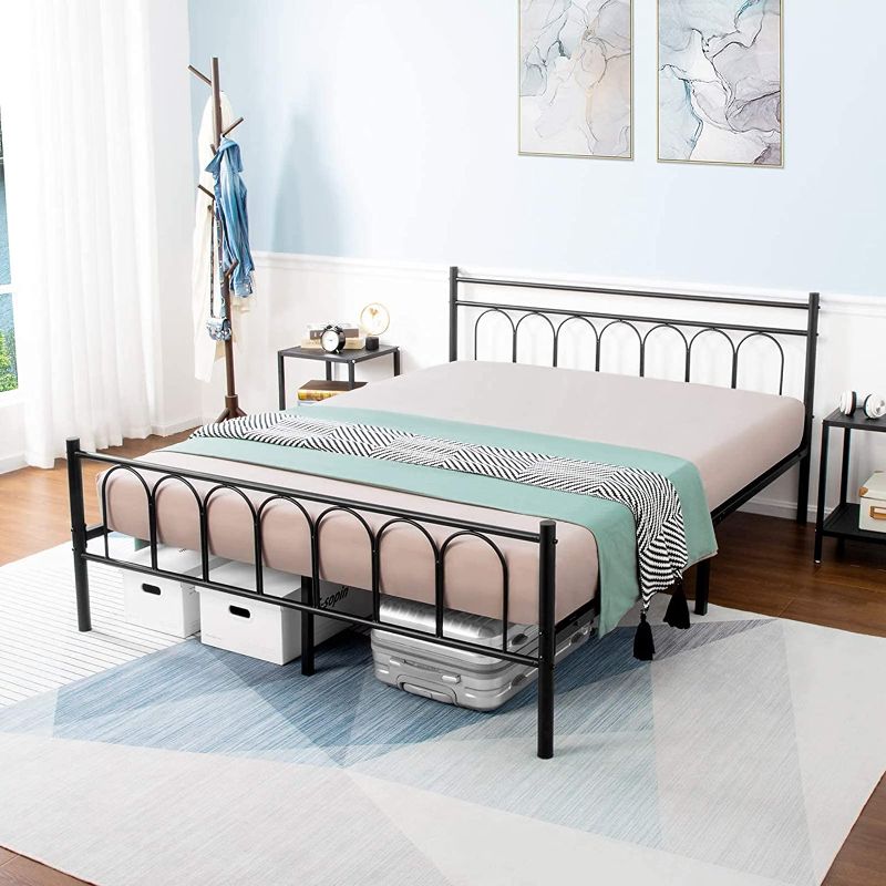 Photo 1 of Alecono Full Size Bed Frame with Classic Headboard Metal Bed Frame Under Bed Storage Mattress Foundation No Box Spring Needed for Boys Girls Black
