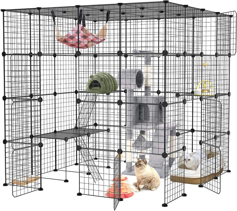 Photo 1 of XiaZ Large Cat Cage, DIY Cat Crate Playpen Indoor Detachable Metal Wire Kennels Enclosures Large Exercise Place for 1-4 Cats, Rabbit,Ferret,Small Animals
