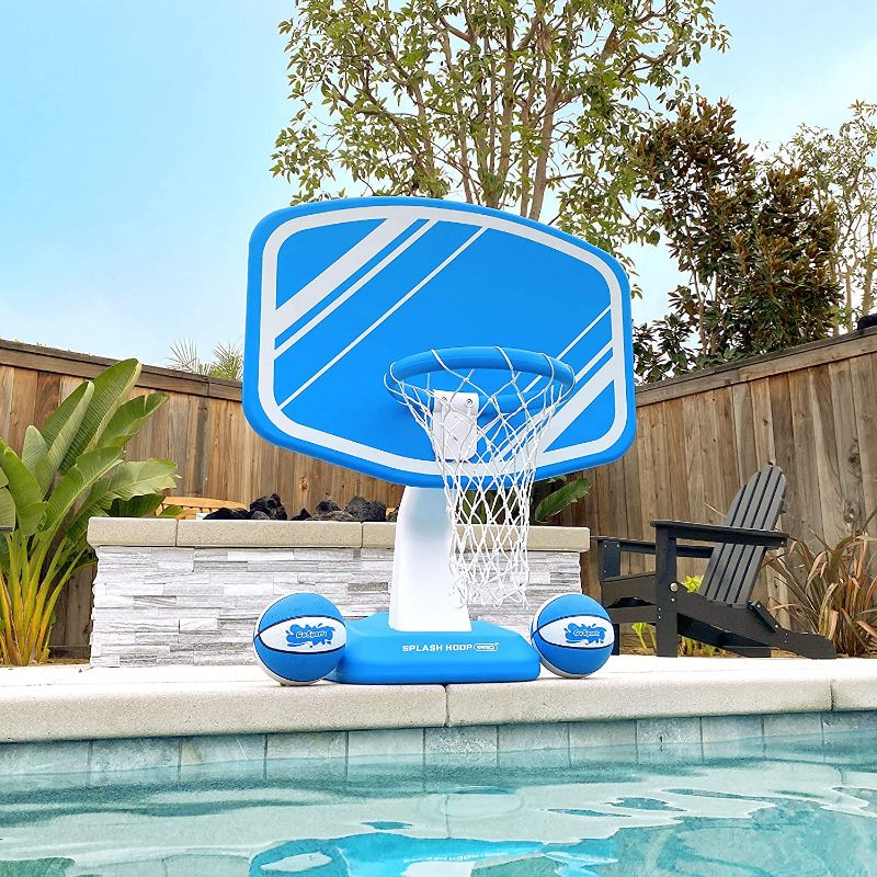 Photo 1 of GoSports Splash Hoop Swimming Pool Basketball Game, Includes Poolside Water Basketball Hoop, 2 Balls and Pump
