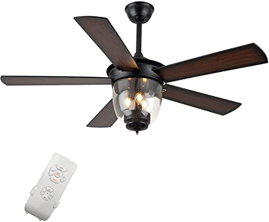 Photo 1 of 52 Inch Indoor Oiled Bronze Ceiling Fan W/ Light Kit, Industrial Farmhouse Ceiling Fan W/ Lighting, Quiet 3 Speed Motor and Blades, for Living room, Bedroom, Basement, Kitchen
