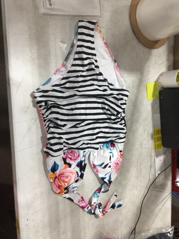 Photo 2 of Bold Floral And Stripe Halter One Piece Swimsuit
