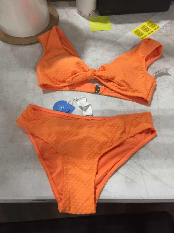 Photo 2 of Dot Texture Bunny Tie Cap Sleeve Bralette And Hipster Bikini Set MEDIUM
