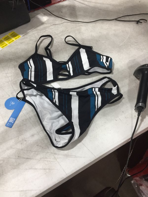 Photo 1 of Blue White And Black Striped Bikini MEDIUM 

