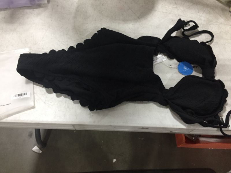 Photo 2 of Black Knotted Scalloped One Piece Swimsuit LARGE
