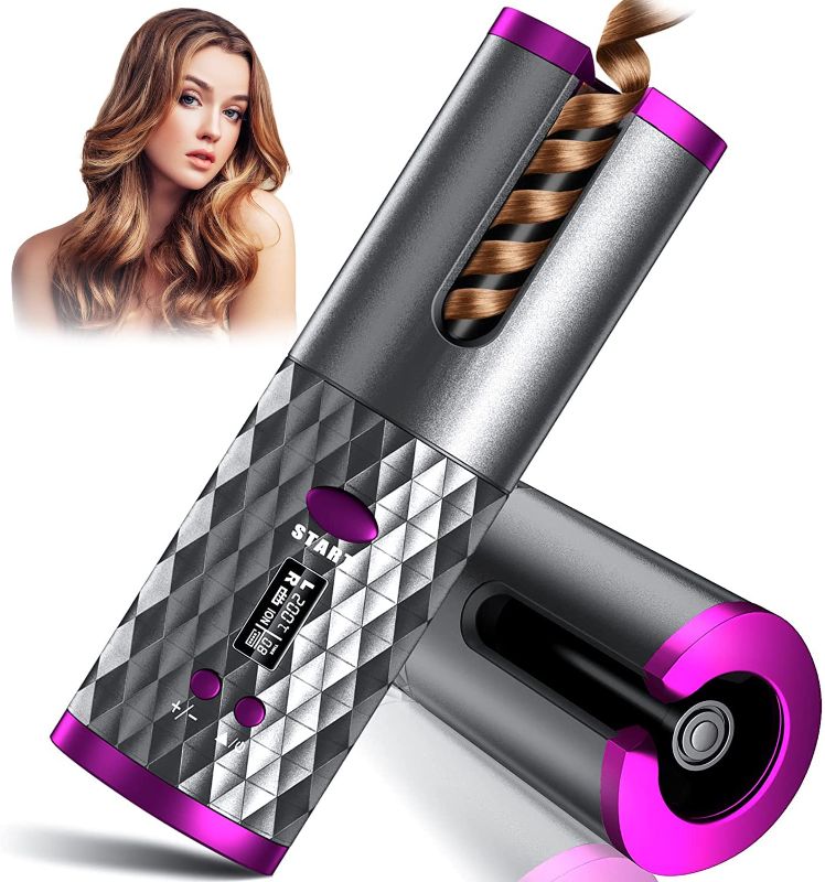 Photo 1 of Automatic Curling Iron, Cordless Auto Hair Curler, Ceramic Rotating Hair Curler with 6 Temps & Timers, Portable Rechargeable Curling Wand, Auto Shut-Off, Fast Heating Iron for Styling
