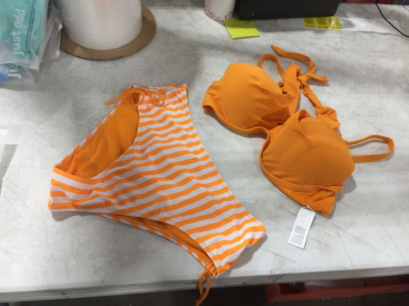 Photo 2 of Linda Orange Striped Tie Back Bikini XXL 
