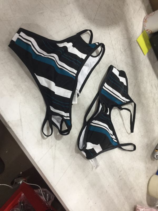 Photo 2 of Blue White And Black Striped Bikini SMALL 
