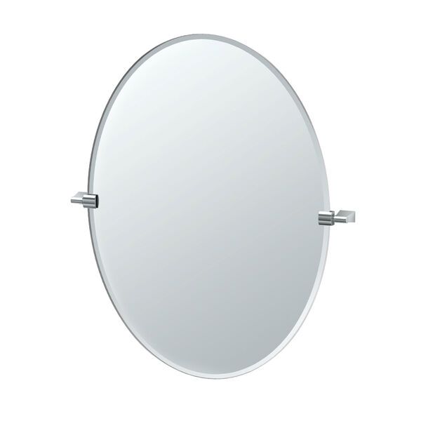 Photo 1 of Bleu 28 in. W x 32 in. H Frameless Oval Bathroom Vanity Mirror in Chrome
