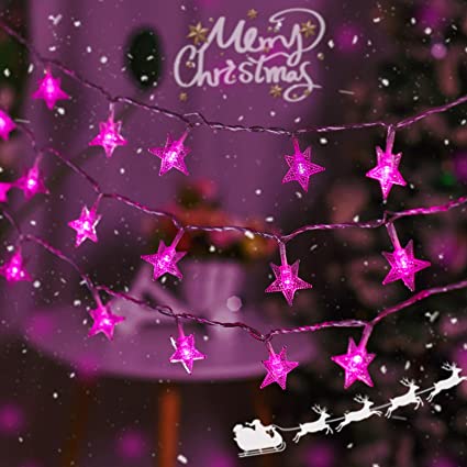 Photo 1 of amadecohome Star String Lights, 50 LED Fairy Lights Battery Operated, Waterproof Christmas Decorations Lights for Indoor, Outdoor, Wedding Party, Christmas Tree, Bedroom (Pink)
