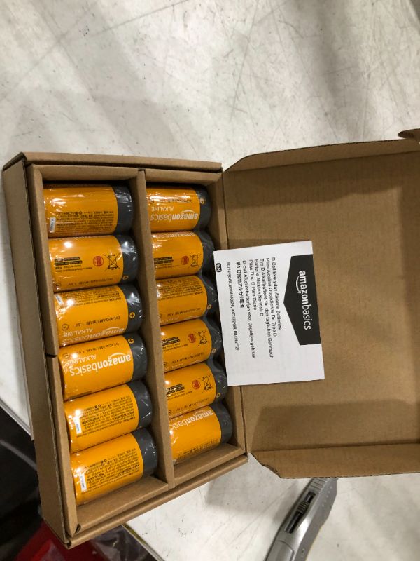 Photo 1 of Amazon Basics 12 Pack D Cell All-Purpose Alkaline Batteries, Easy to Open Value Pack
