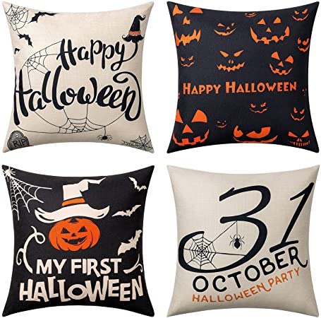 Photo 1 of joybest Halloween Pillow Covers, 18×18 Inch Trick or Treat Throw Pillow Case for Sofa Bedding Car and Home Decor 4 Pack

